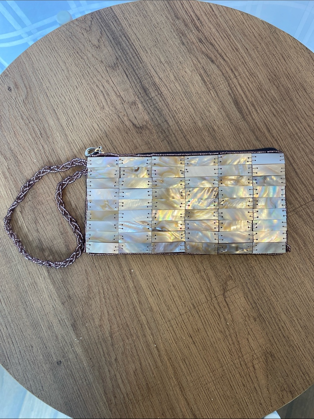 Sea Cove Beach To City Collection Mother of Pearl Shells Beaded Wristlet Purse